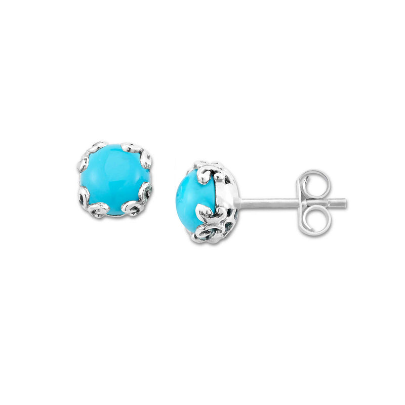 Round Turquoise Stud Earrings, Sterling Silver