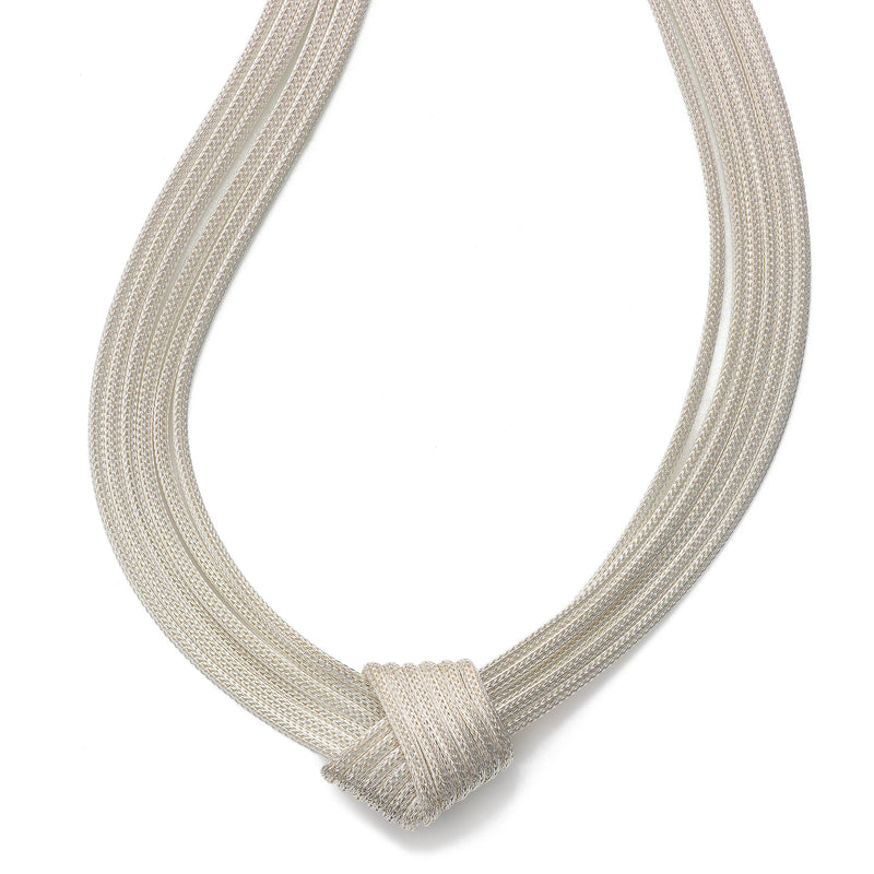 Dramatic Mesh Knot Necklace, 18 Inches, Sterling Silver