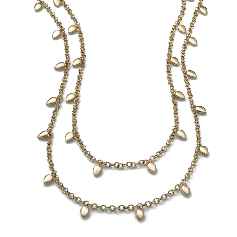 Long Chain Necklace with Drops, 48 Inches, Yellow Gold Plating