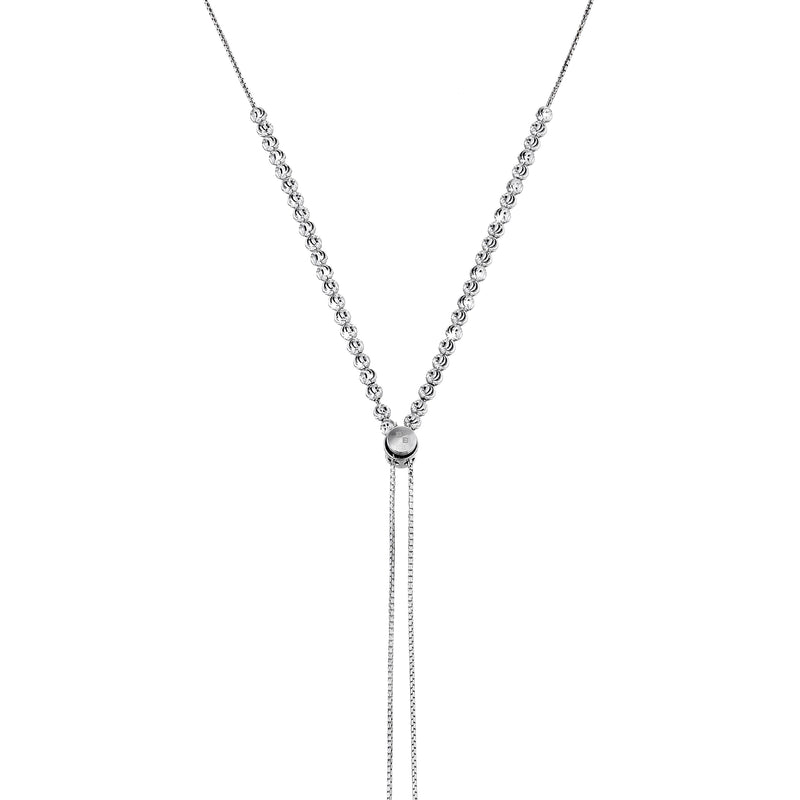 Adjustable Lariat Style Bead Necklace, Sterling Silver