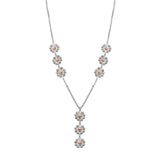 Two Tone Daisy Lariat Style Necklace, Sterling with 18K Rose Gold Plating