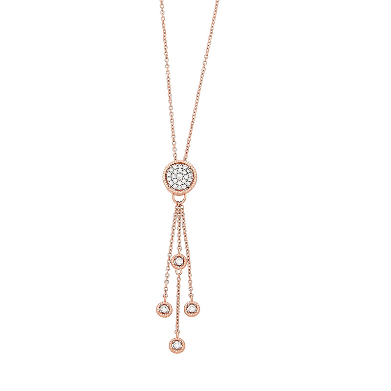 CZ Drop Pendant, Sterling Silver with Rose Tone Finish
