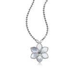 Mother Of Pearl Flower with Bead Chain Necklace, Sterling Silver