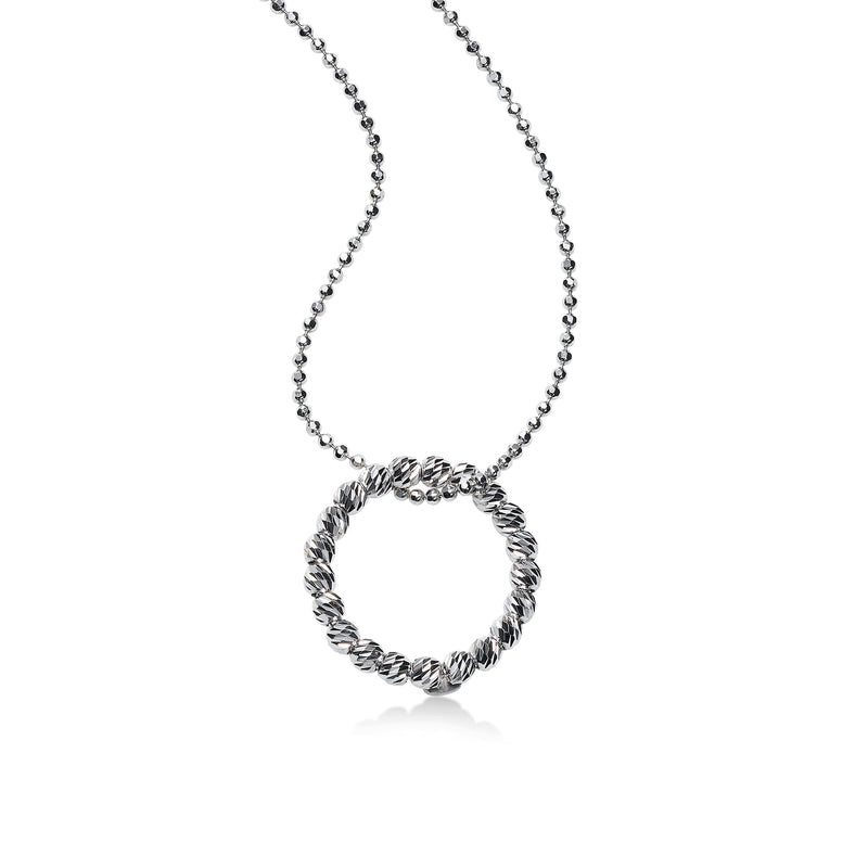 Open Circle Diamond Cut Bead Pendant, Sterling Silver
