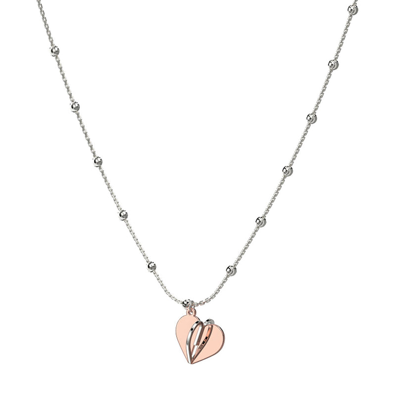 Three Dimensional Heart Charm Necklace, Sterling with 18K Rose Gold Plating