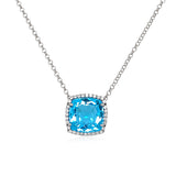 Blue Topaz and White Topaz Halo Pendant, Sterling Silver