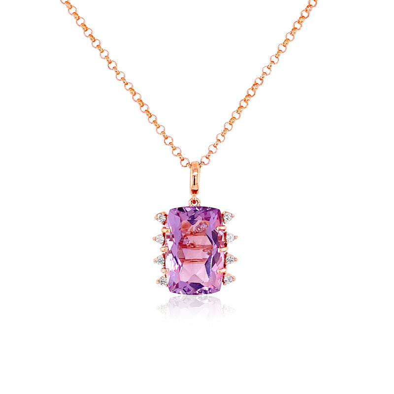 Pink Amethyst and White Topaz Pendant, Rose Vermeil