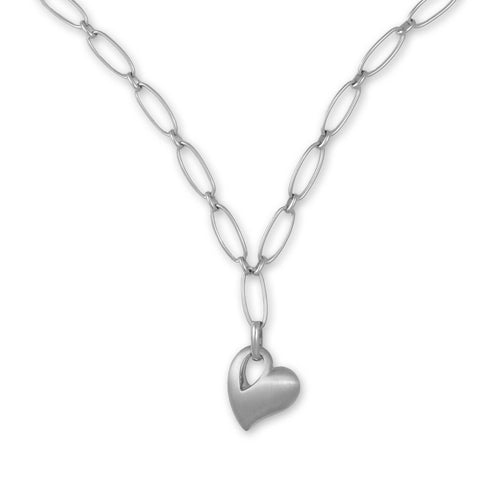 Satin Finish Heart Charm Necklace, Sterling Silver