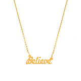 "Believe" Script Necklace, Yellow Gold Plated