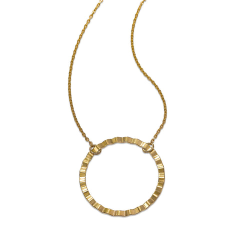 Textured Open Circle Necklace, Sterling Silver and Gold Plating