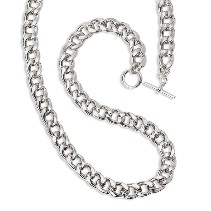 Bold Flat Curb Chain Necklace, 23.50 Inches, Sterling Silver
