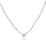 Paperclip Chain with Lock, Sterling Silver