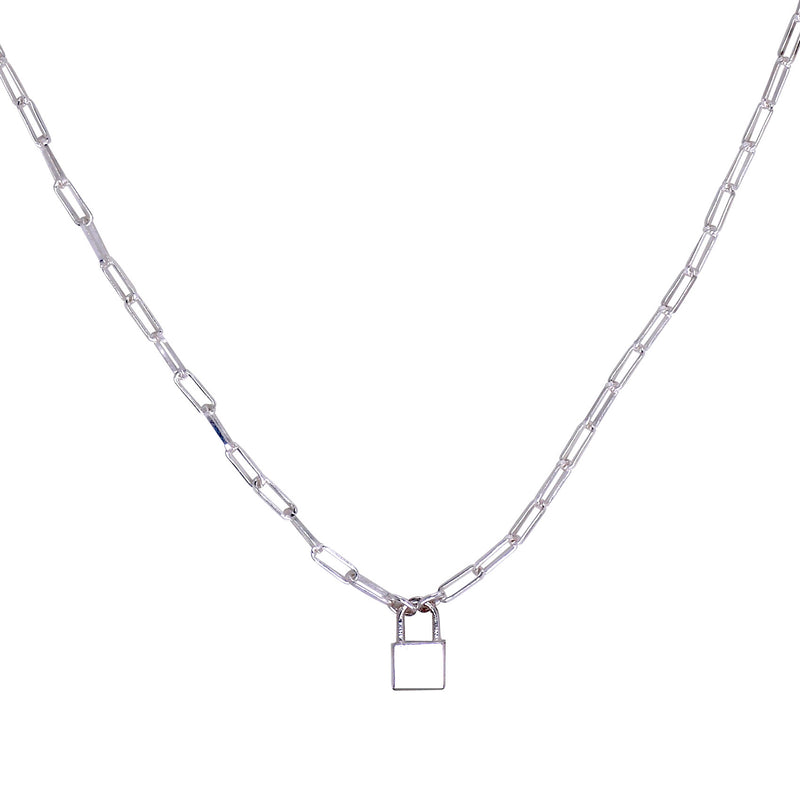 Paperclip Chain with Lock, Sterling Silver