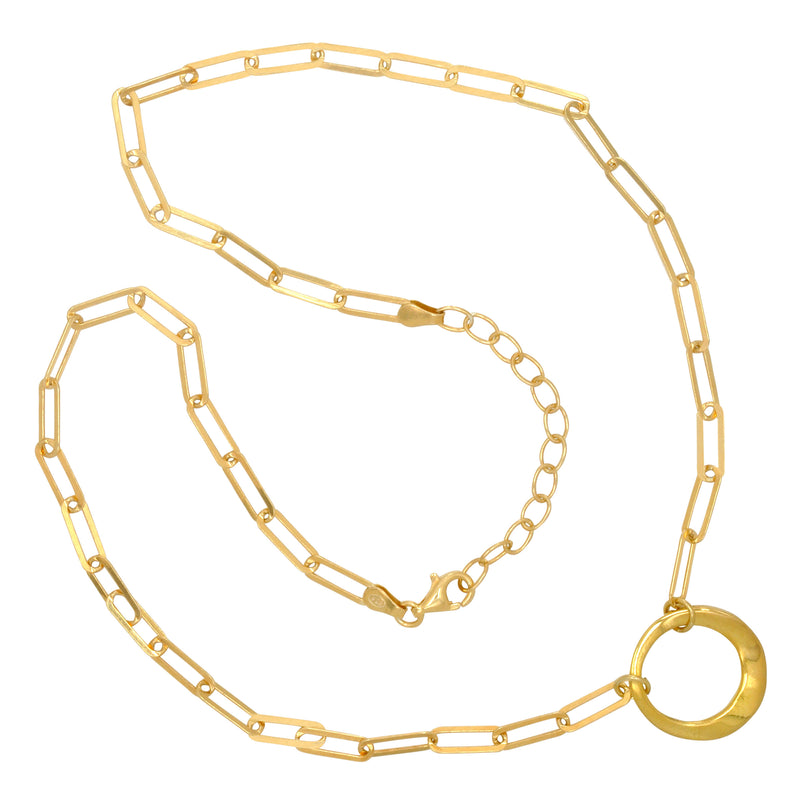 Organic Circle on Paperclip Necklace, Sterling Silver and 14K Gold Plating