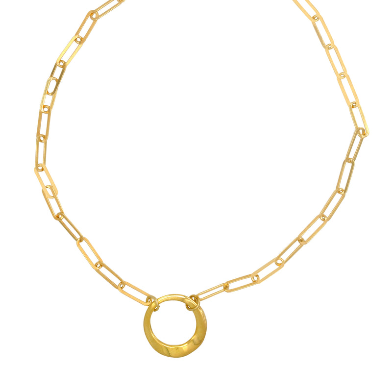 Organic Circle on Paperclip Necklace, Sterling Silver and 14K Gold Plating