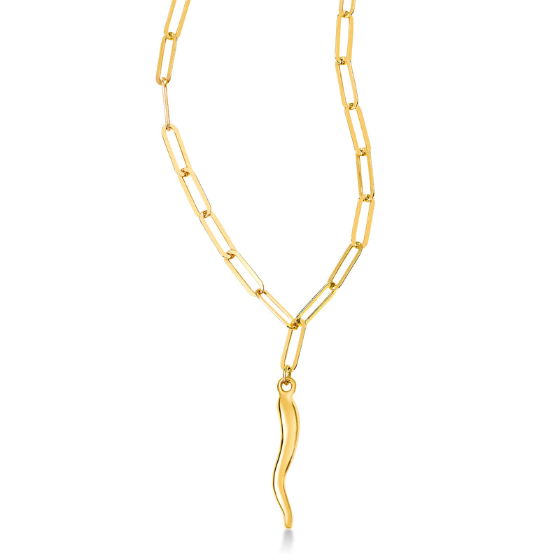 Horn Charm Paperclip Necklace, Sterling Silver and Vermeil