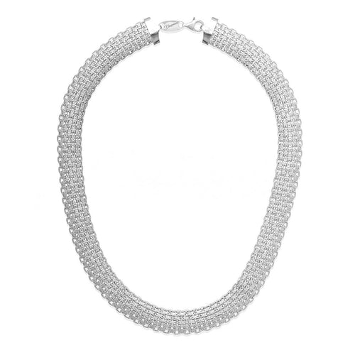 Wide Bismark Chain Necklace, Sterling Silver with Rodium Plating