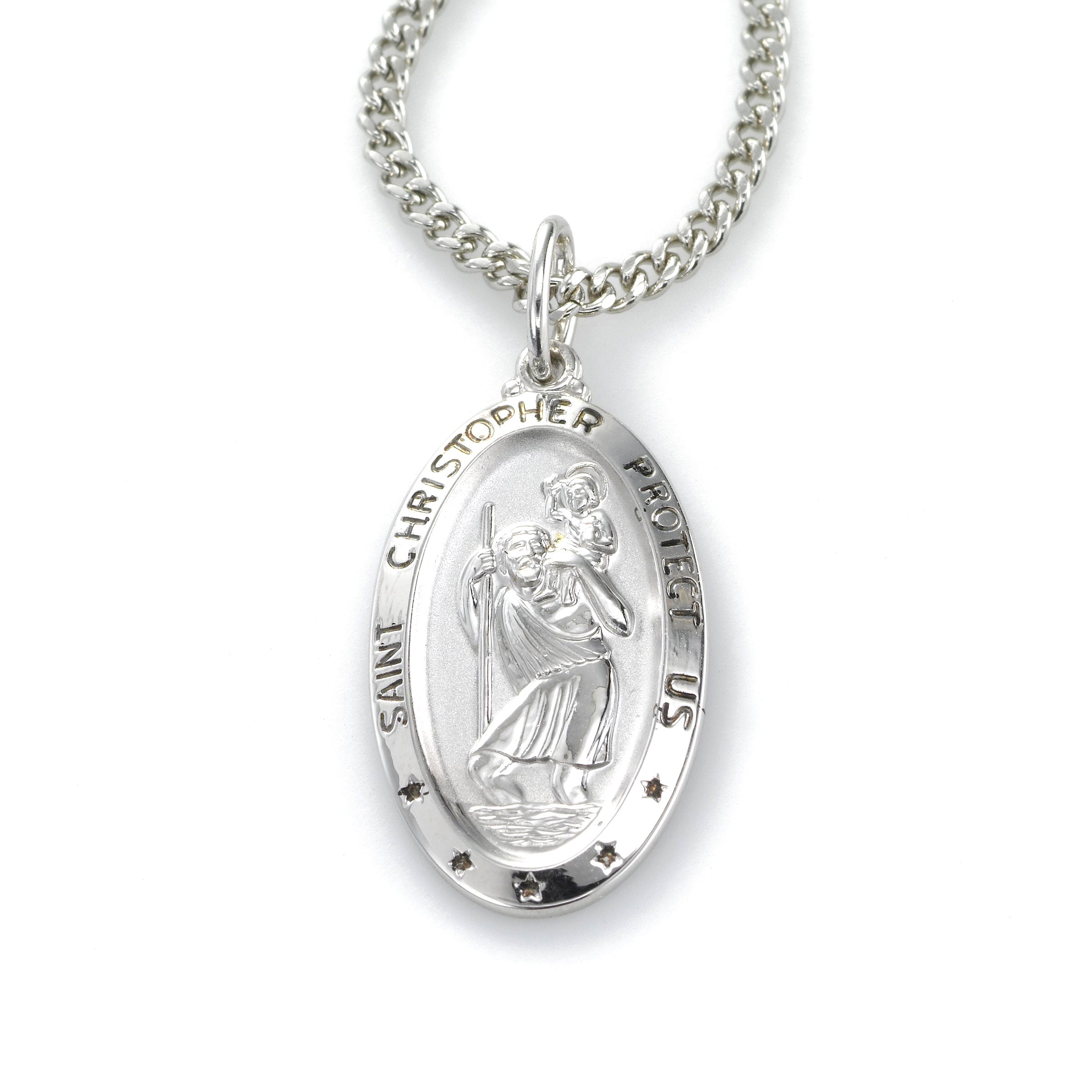 Mens Large Silver Steel St Christopher Necklace, Personalised Protection  Gift | eBay