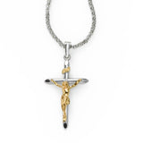 Crucifix, Sterling Silver and 14K Yellow Gold, 18 Inches