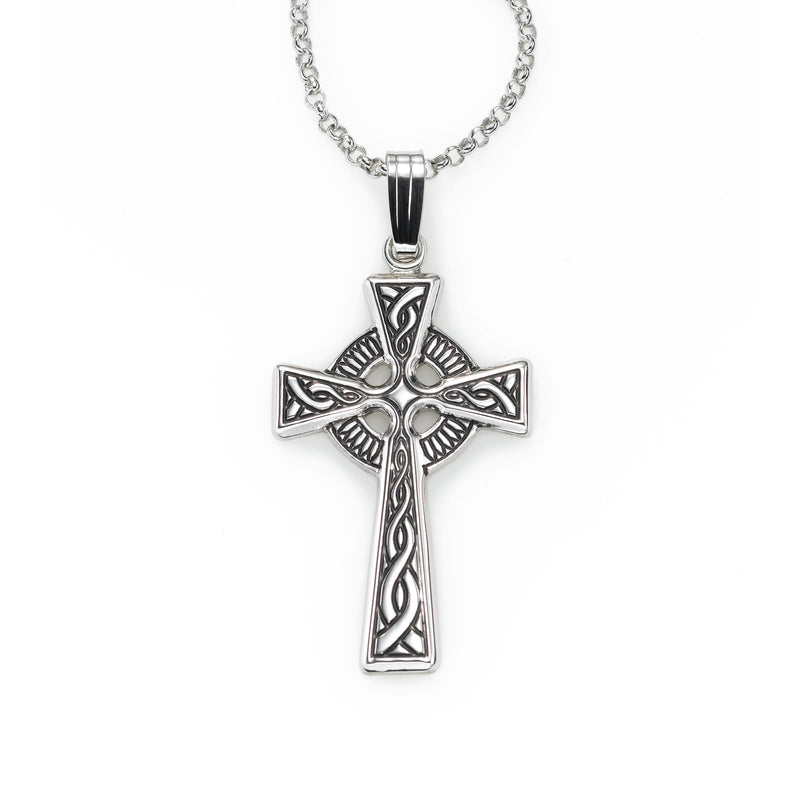 Celtic Cross, Antique Finish, Sterling Silver, 20 Inches