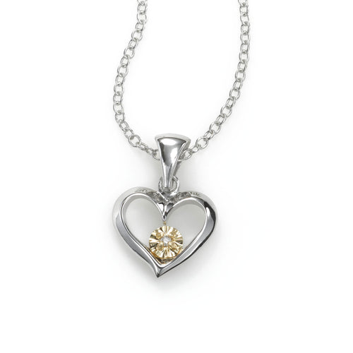 Tween Open Diamond Heart Pendant, Sterling Silver with 14K Yellow Gold