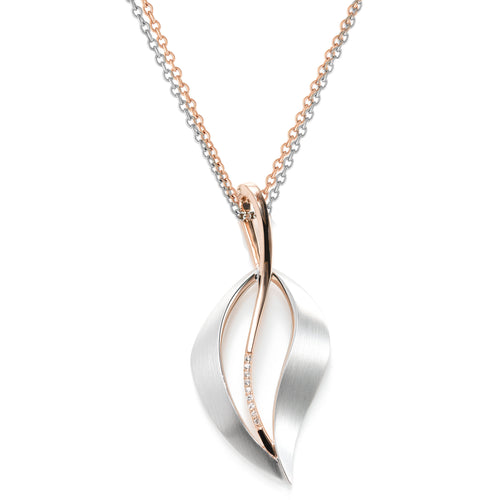 Modern Leaf Pendant, Sterling Silver with Rose Gold Detail
