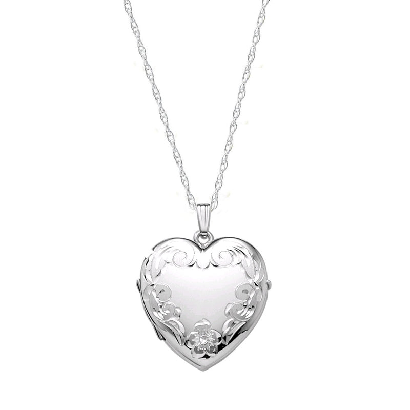 Hand Engraved Heart Locket, 20 Inches, Sterling Silver