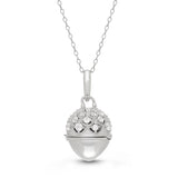 Acorn Shape Locket with White Topaz, Sterling Silver