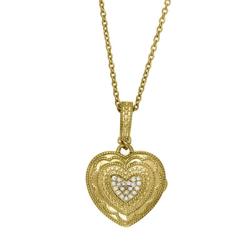 Classic Heart Locket, Sterling Silver with Yellow Gold Plating