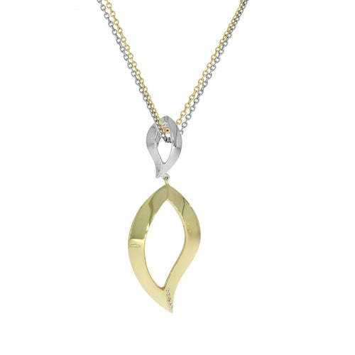 Open Leaf Pendant with White Sapphire Accent, Sterling and Yellow Gold Vermeil