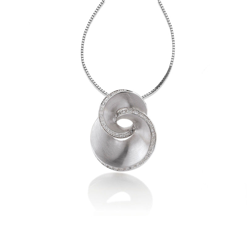 Curved Wave Pendant with White Sapphire Accent, Sterling Silver