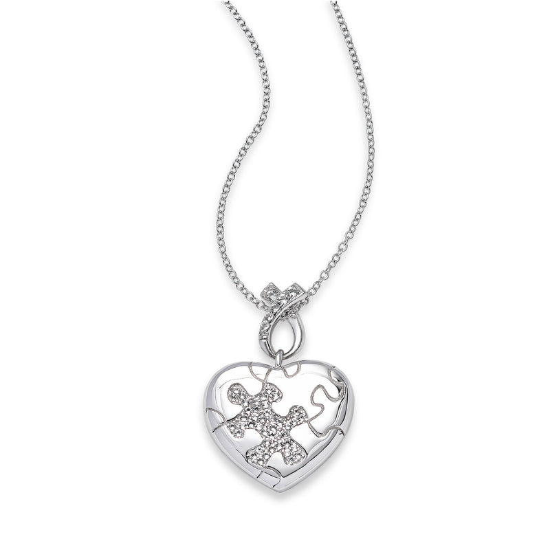 Heart Shaped Autism Puzzle Piece Locket, Sterling Silver