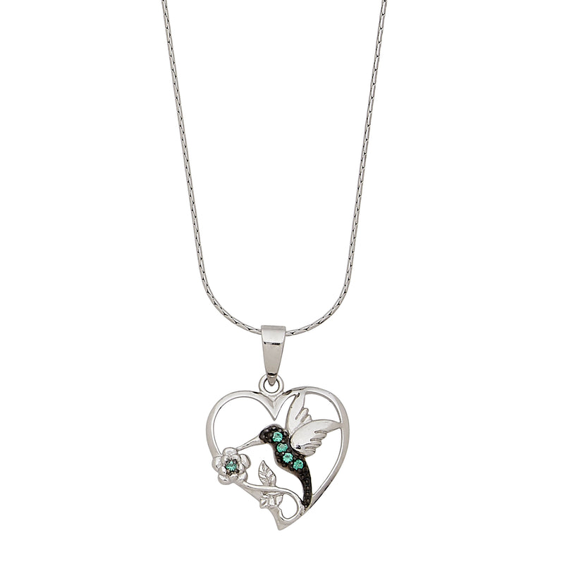 Heart Shaped Hummingbird Pendant, Sterling Silver