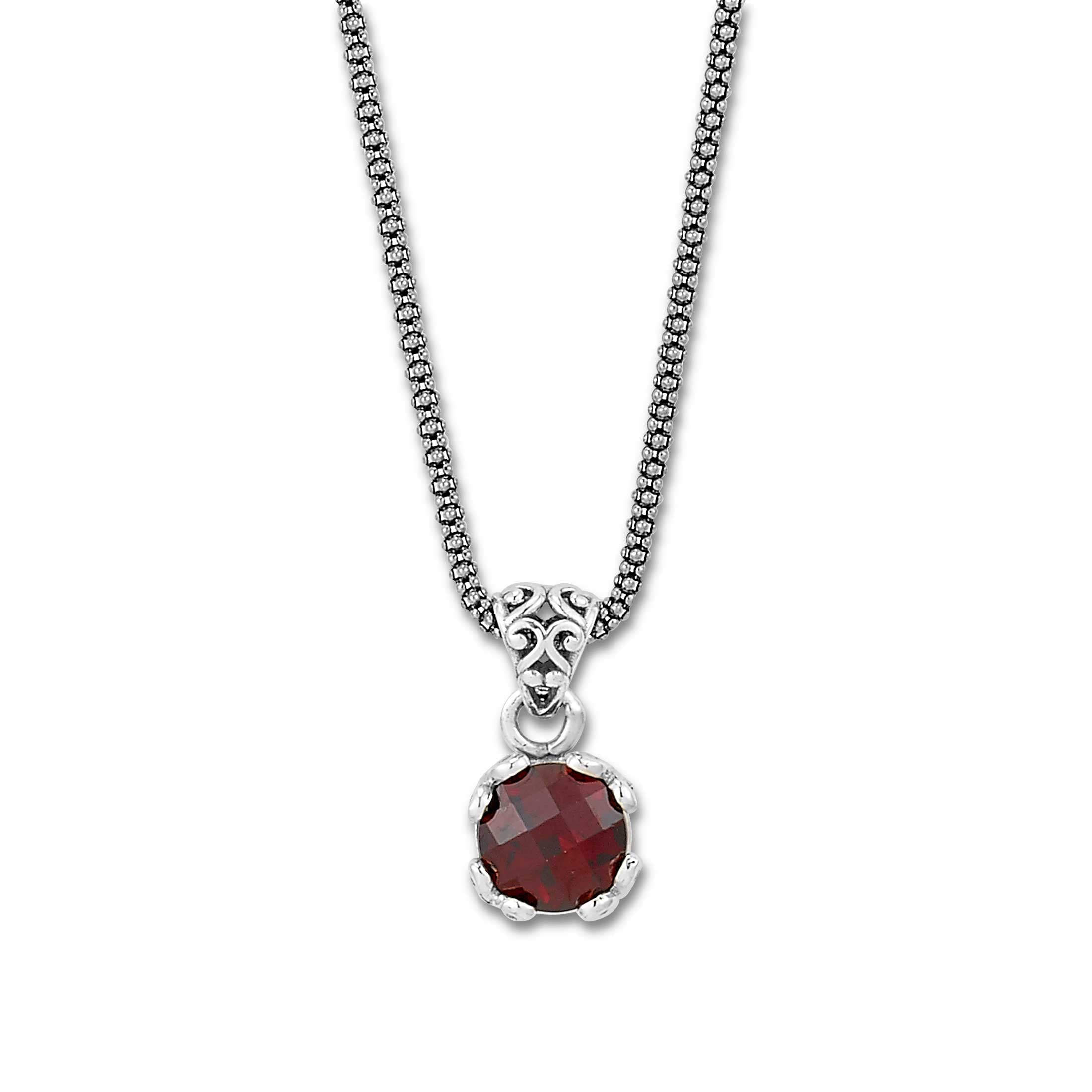Round Garnet Pendant, Sterling Silver | Gemstone Jewelry Stores