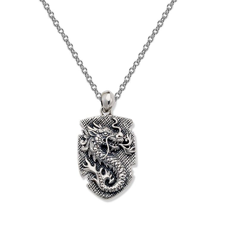 Dragon Pendant with Dog Tag Design, Sterling Silver