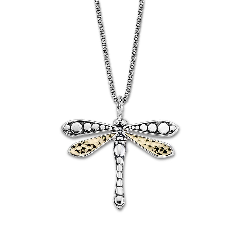 Bali Style Dragonfly Pendant, Sterling Silver and Gold Plating