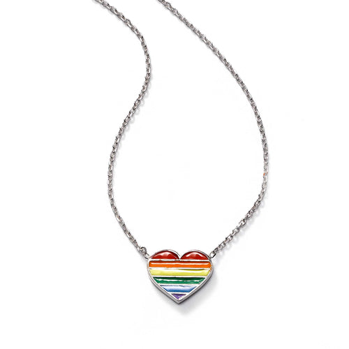 Rainbow Color Heart Necklace, Sterling Silver