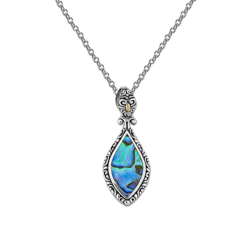 Abalone Marquise Shape Pendant, Sterling Silver and Gold Plating