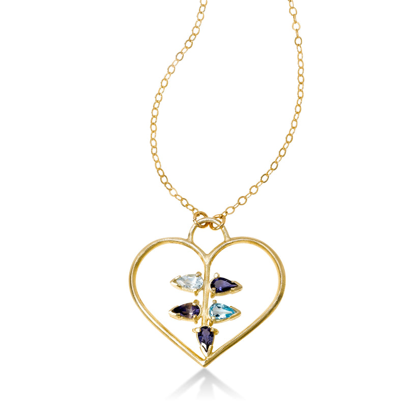 Open Heart Pendant With Gemstone Center, 14 Karat Gold Filled