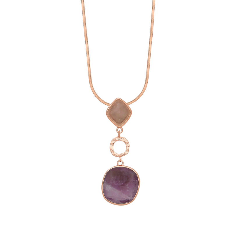 Amethyst and Peach Quartz Pendant, Sterling Silver with Rose Gold Plating