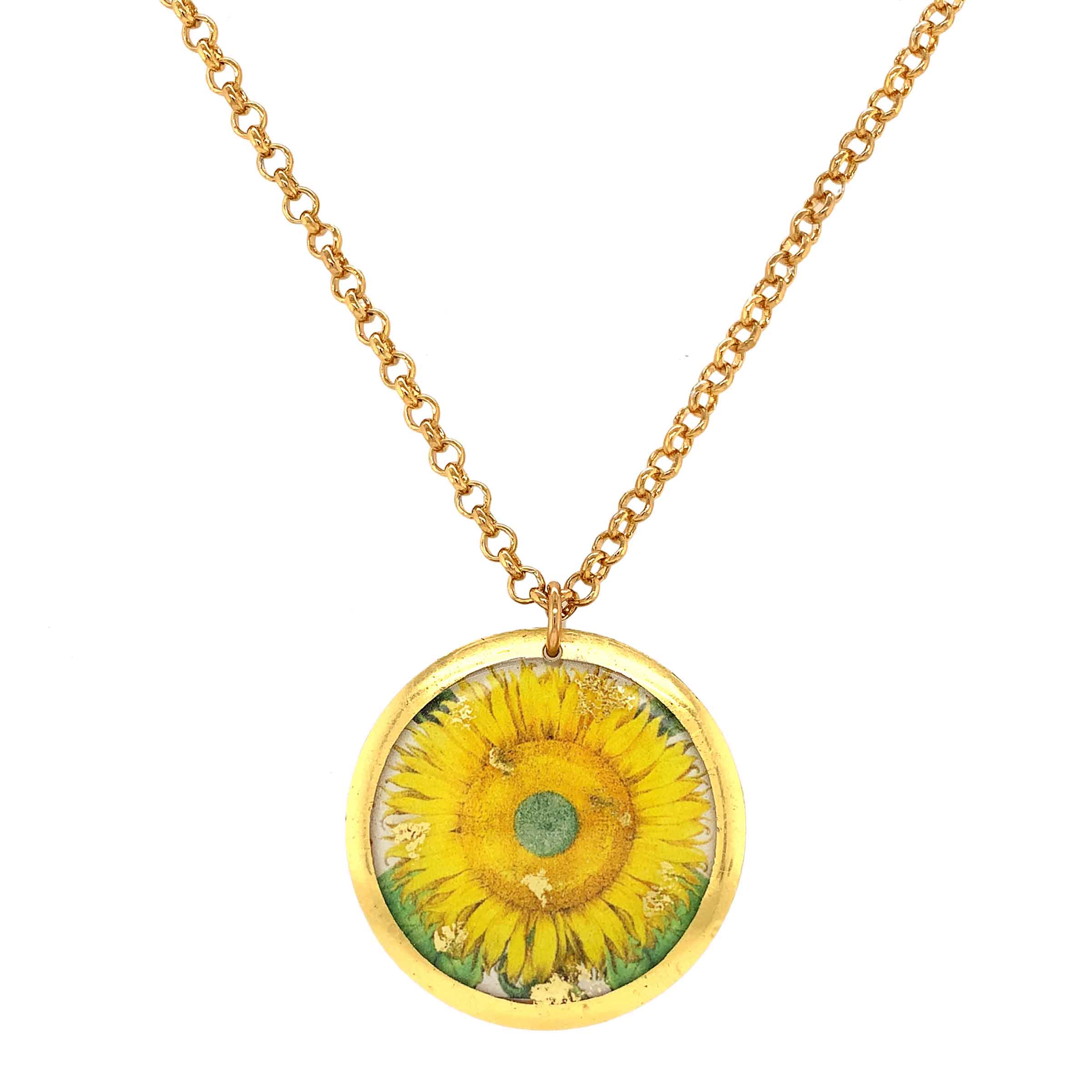 Sunflower' Disc Enamel Pendant, Gold Leaf, by Evocateur | Long Island  Jewelers – Fortunoff Fine Jewelry