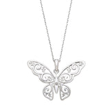 Filigree Butterfly Pendant with Diamond Accent, Sterling Silver
