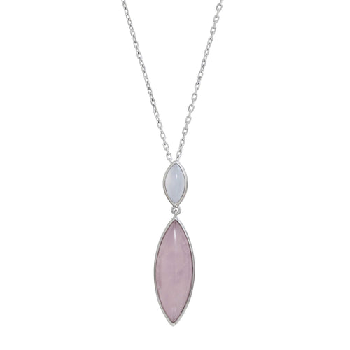 Rose Quartz and Chalcedony Pendant, Sterling Silver