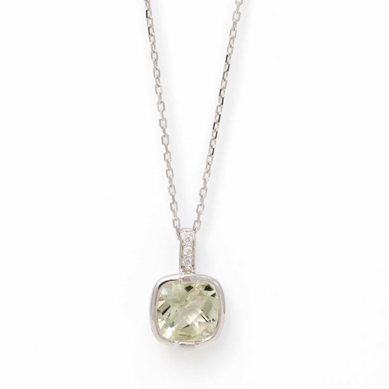 Faceted Prasiolite and Diamond Pendant, Sterling Silver