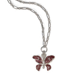 Sparkly Maroon Butterfly Pendant, Sterling Silver