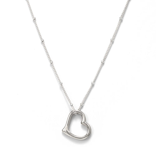 Open Heart Pendant on Bead Chain, Sterling Silver