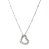 Open Heart Pendant on Bead Chain, Sterling Silver