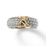 Rope Design with Gold 'X' Ring, Sterling Silver and 14K Yellow Gold