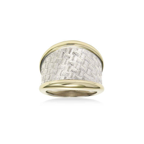 Weave Design Ring, Sterling Silver with Yellow Gold Plating