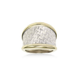 Wide Weave Band Ring, Sterling Silver with Yellow Gold Plating